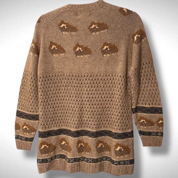 Qiviuk Nando Hand Knit Musk Ox Cardigan Sweater‎ Sz Large Brown Wool Grandpacore - Picture 4 of 13
